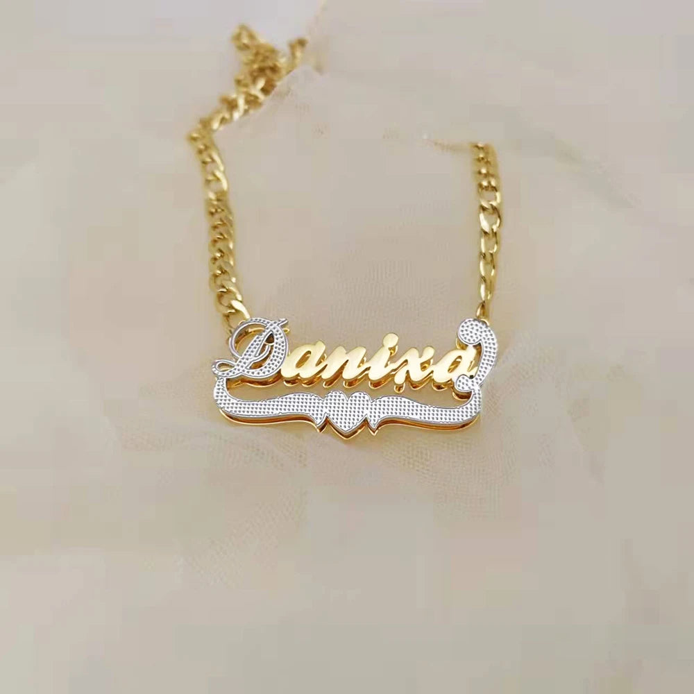 Double Plated Script Heart Name Necklace